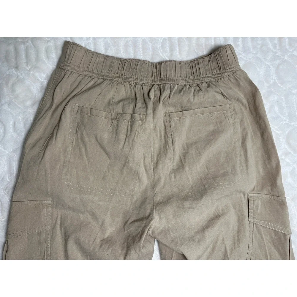 Vince Linen Blend Cargo Pants Womens 2 Khaki Utility Casual Relaxed Pockets - Picture 6 of 12